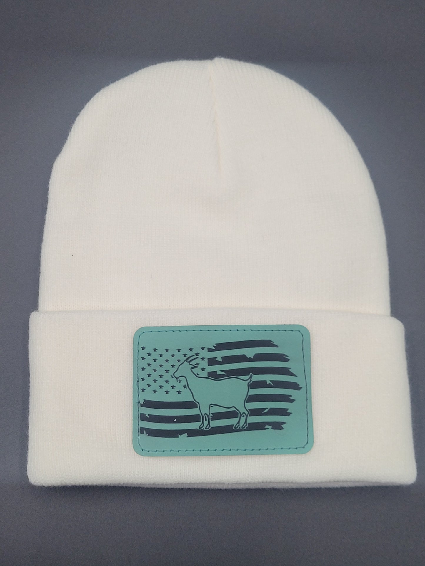 Goat and Flag Leather Patch on Knit Cap