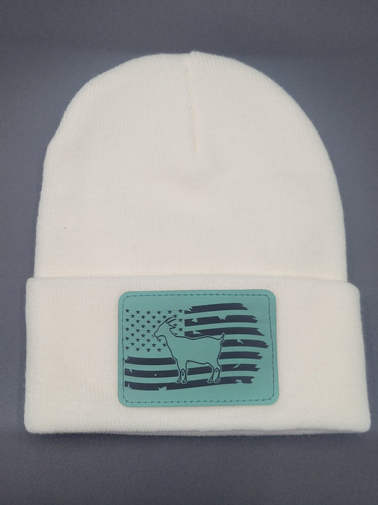 Goat and Flag Leather Patch on Knit Cap