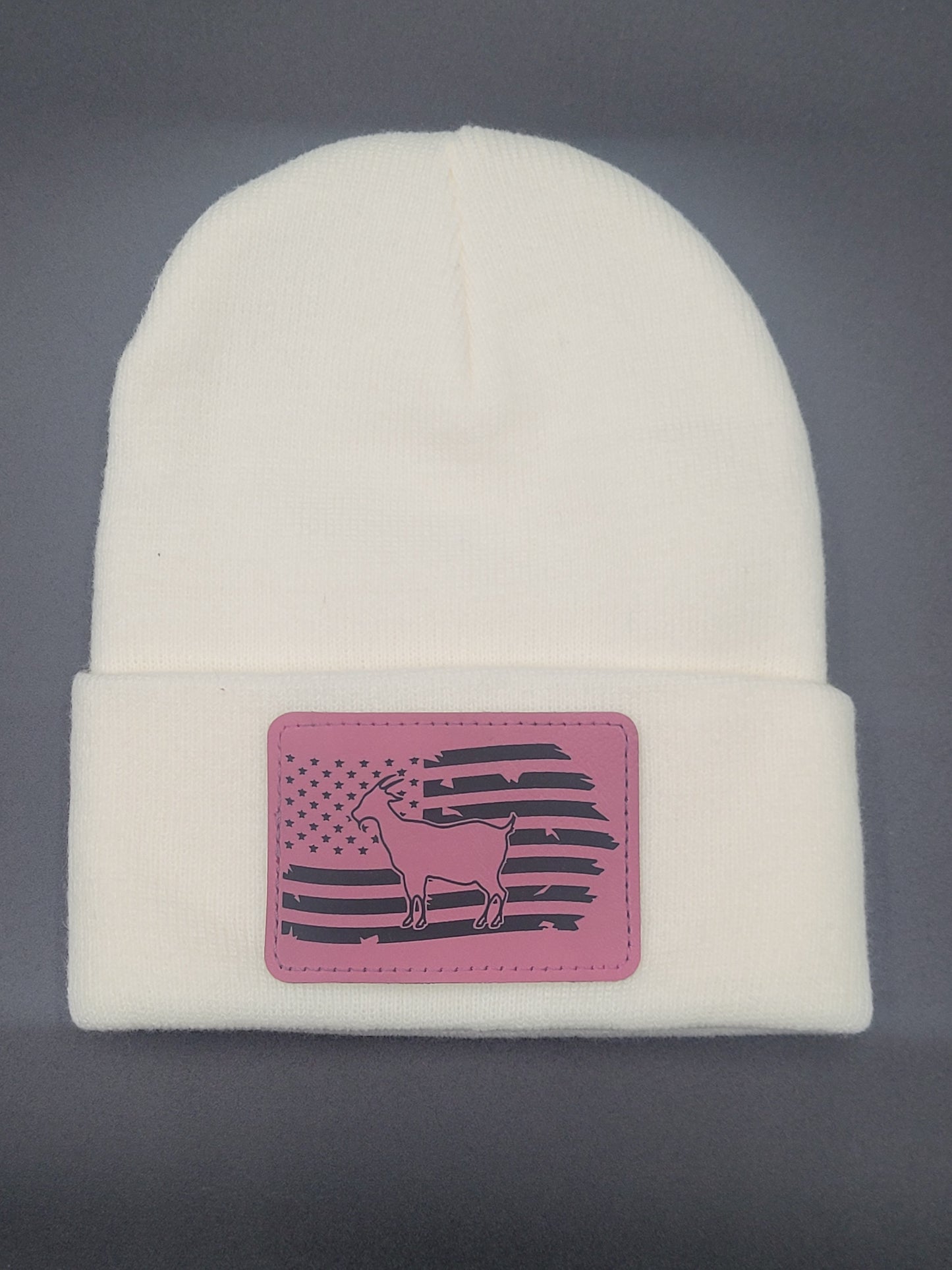 Goat and Flag Leather Patch on Knit Cap