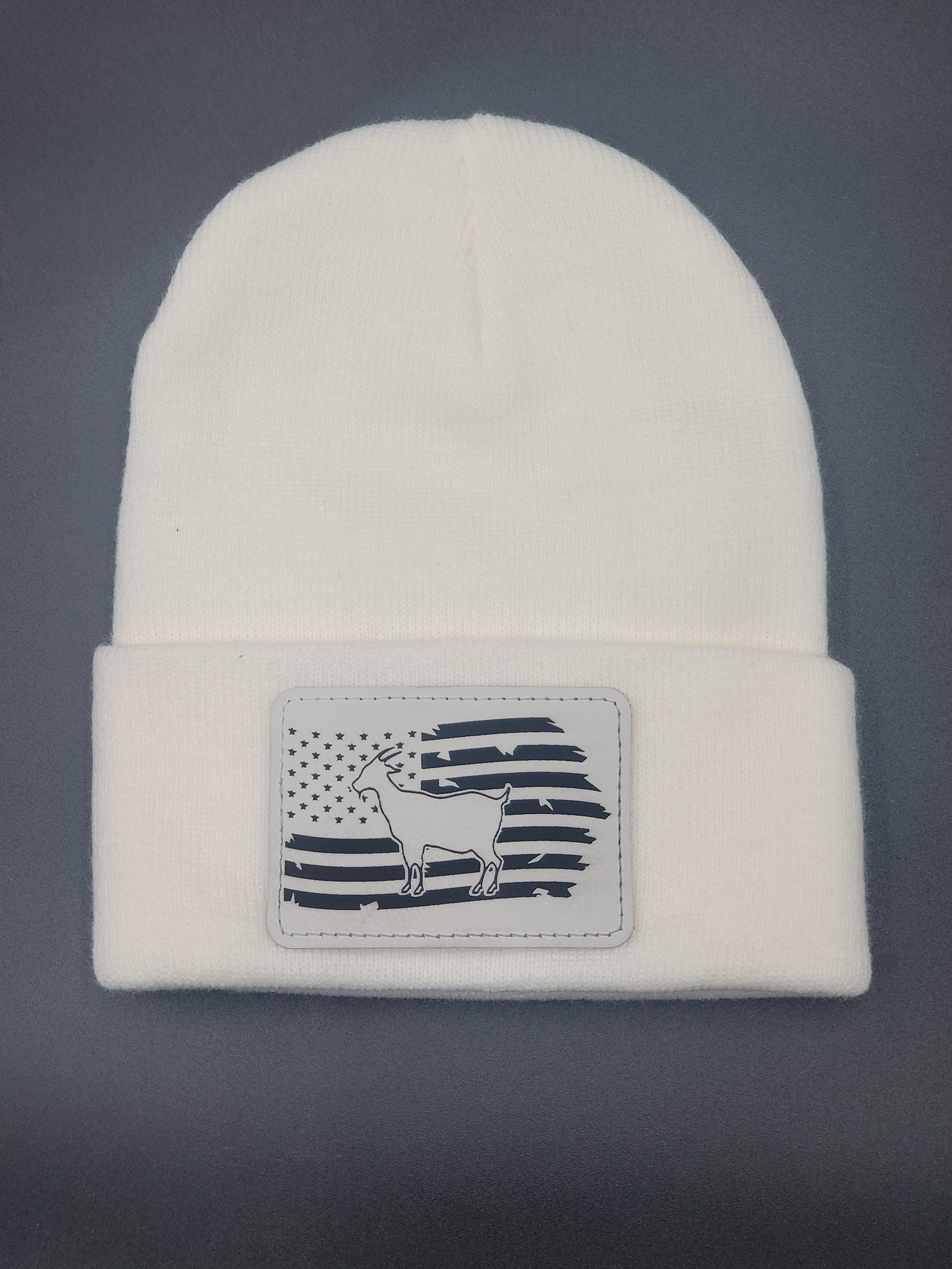 Goat and Flag Leather Patch on Knit Cap