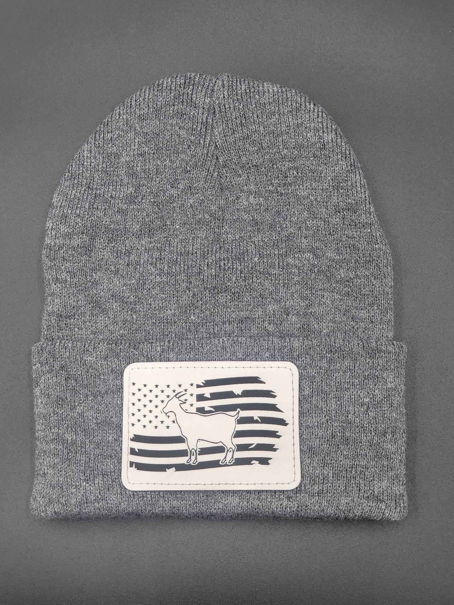 Goat and Flag Leather Patch on Knit Cap