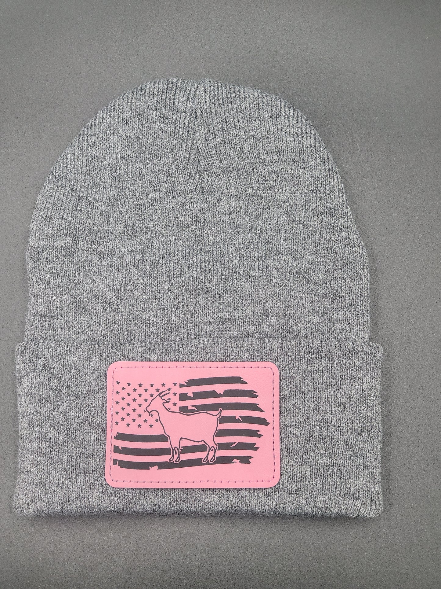 Goat and Flag Leather Patch on Knit Cap