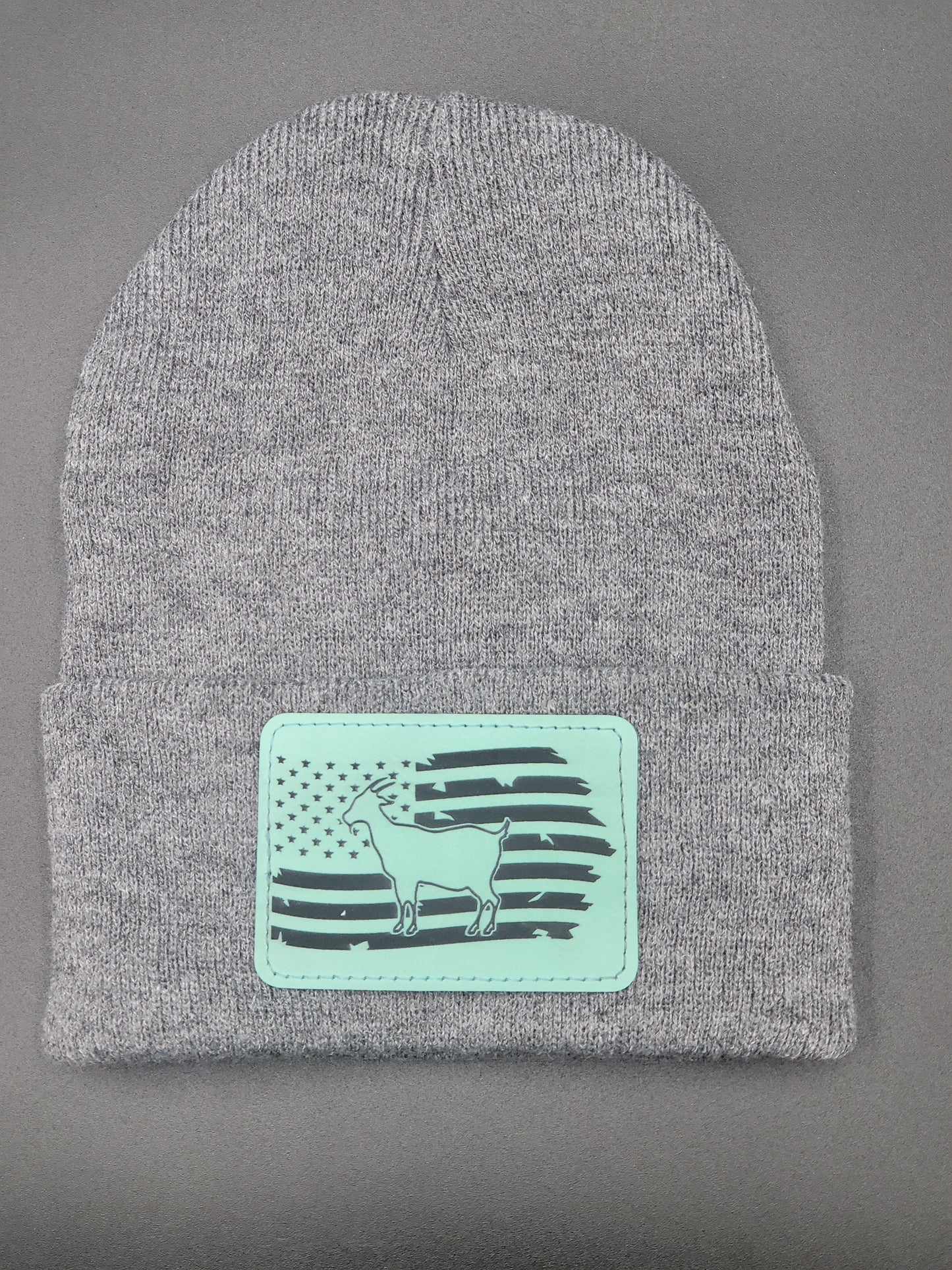 Goat and Flag Leather Patch on Knit Cap